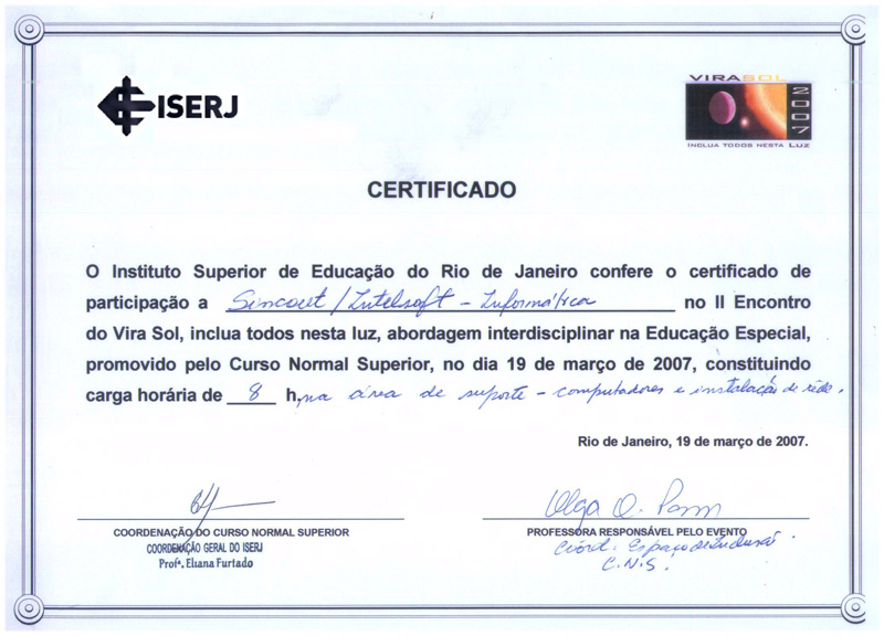 Apoio ao Projeto Educação Especial do ISERJ